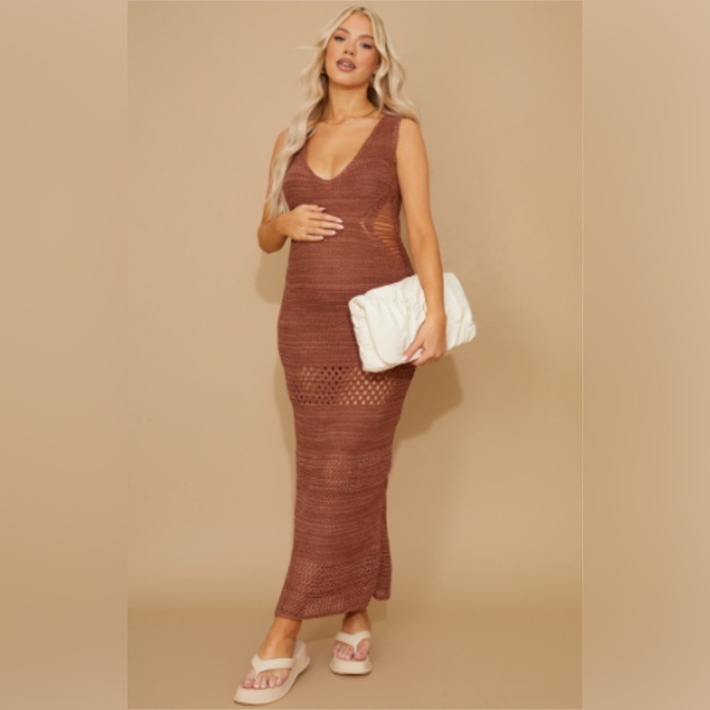 PLT Maternity Distressed Side Crochet Maxi Dress Size 2